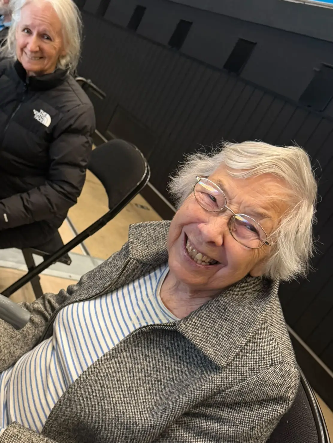 Moira Ord MBE and fellow Kelvinside Manor resident Irene courtside at the netball at the Commonwealth Games in Glasgow
