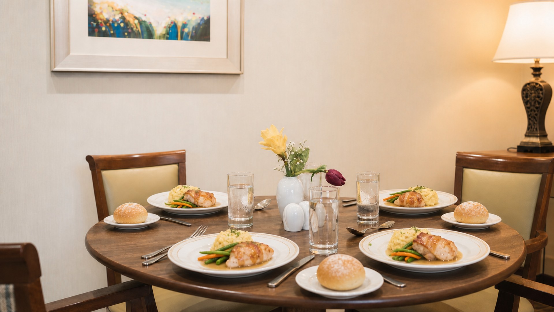 Freshly plated lunches served in the dining room at Culduthel Care Home in Inverness