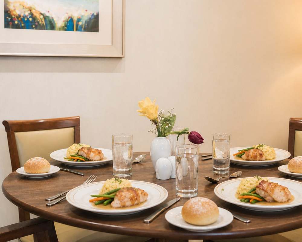 Freshly plated lunches served in the dining room at Culduthel Care Home in Inverness
