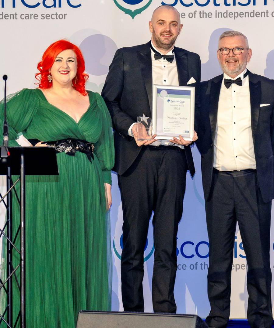 Meallmore colleagues on stage at the Scottish Care Awards